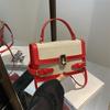 NEW Luxury Designer Lock Straw and PU Leather Patchwork Women's Handbag Retro Crossbody Bag Flap Tote