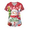 Ladies' Christmas Printed Fashionable V-neck Pocket Short Sleeved  Uniform And Caregiver Top
