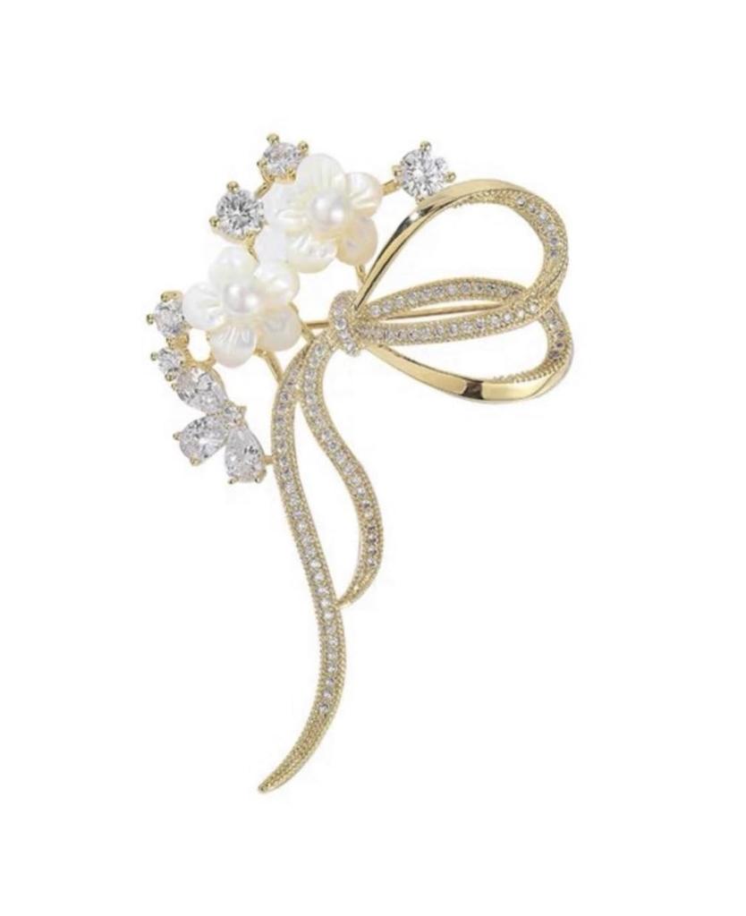 Pearl Natural Shell Cherry Blossom Brooch Zircon Ribbon Flower Corsage Wedding Graduation Ceremony Kindergarten Graduation Ceremony Entrance Ceremony