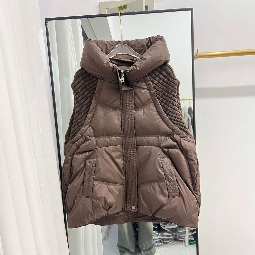 Autumn and Winter New Down Jacket Women's Vest Short Hooded Thickened Knitted Wool Cuffs White Duck Down Vest