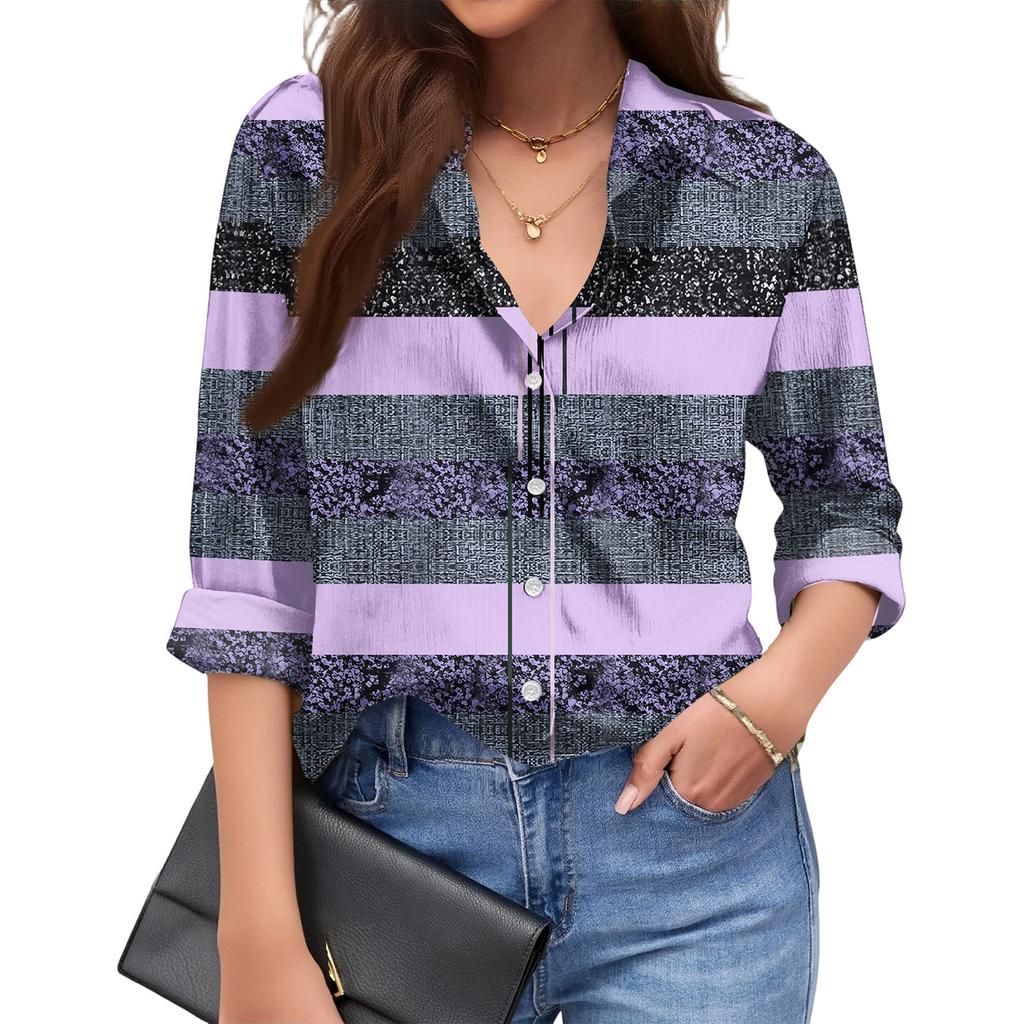 Dámská módní ležérní volná pruhovaná košile s dlouhým rukávem