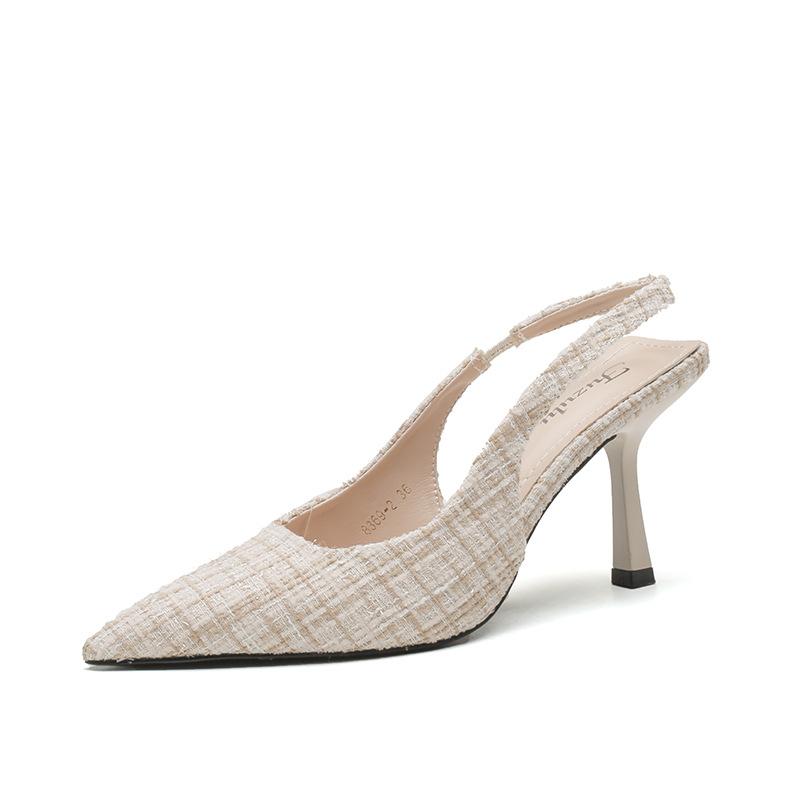 High-End Small Fragrant Style, feiner Absatz, spitze Zehenpartie, hochhackige Sandalen, Damen neue Sommermodelle, leere Tasche Kopf mit Rock Einzelne Schuhe