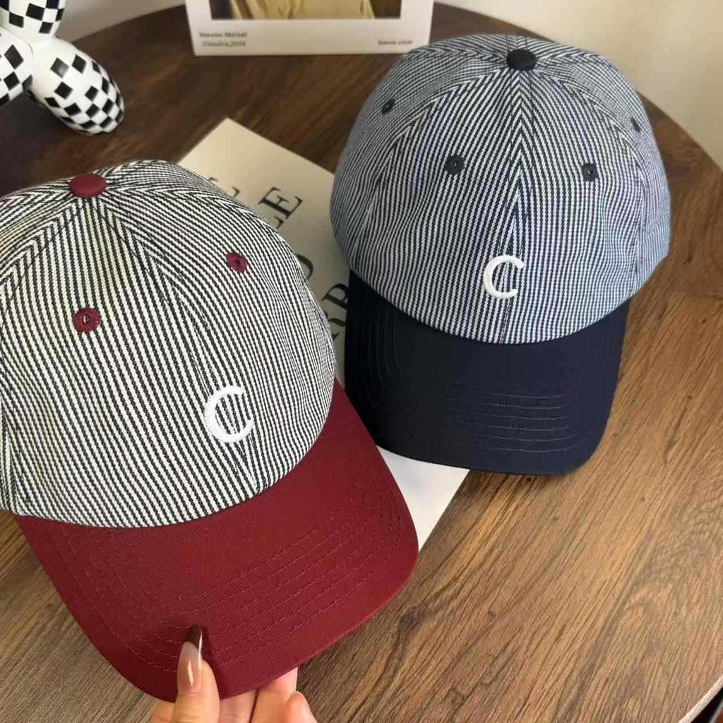 Small fresh striped embroidered baseball cap women's spring summer niche face small hat versatile cap