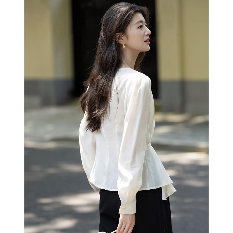 Women's Lyocell Blend V-Neck Blouse with Irregular Hem