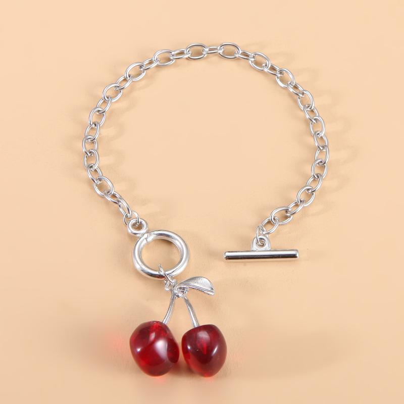 Punk Red Cherry Pendant Choker Y2K Necklace Earrings Bracelet For Women Girls Summer Dancing Party Jewelry Gift