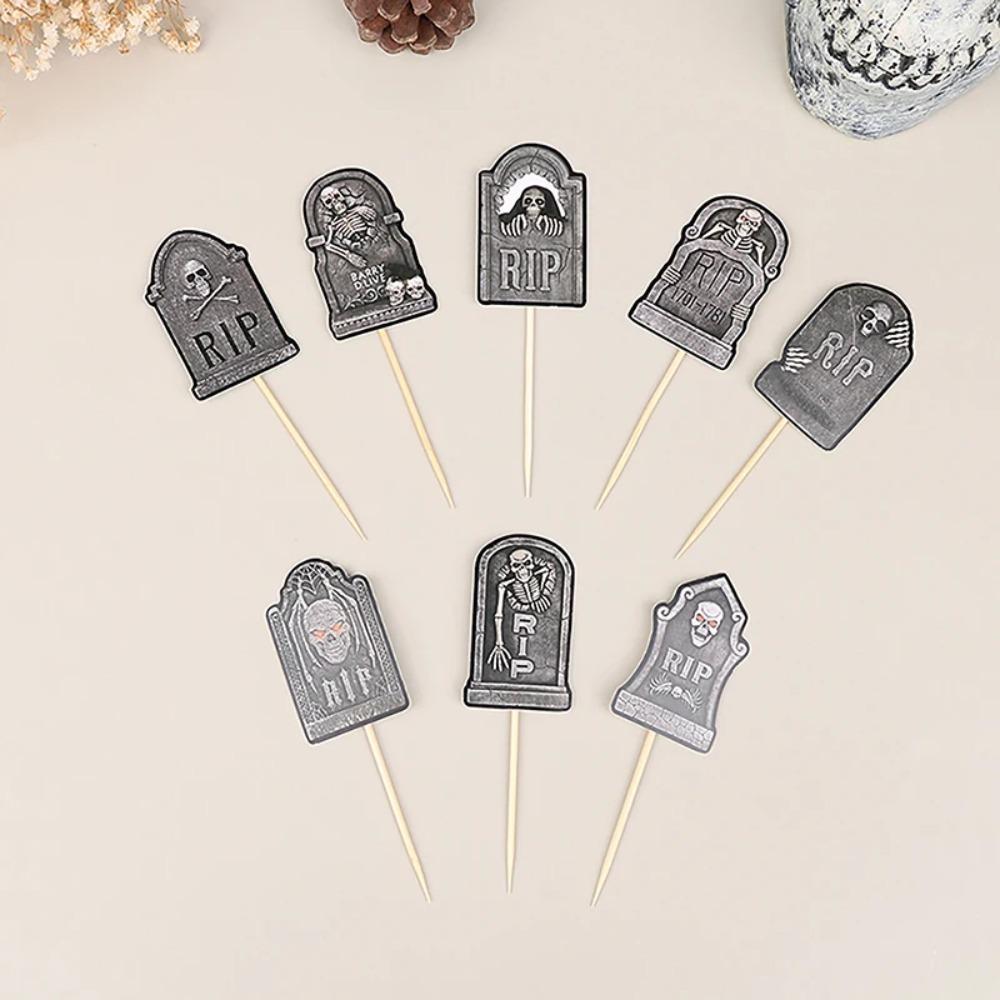 8pcs Festival Halloween Tombstone Cupcake Toppers Paper Tombstone Cake Insert Card  Ghost Festival