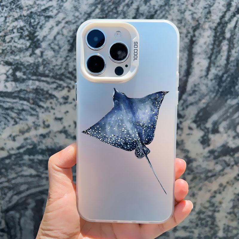 Cool Ocean Turtle Pattern Phone Case For iPhone 15 14 Pro Max 11 12 13 Pro Max Mini 15 Plus Sea Blue Turtle Design Laser Covers