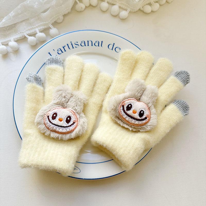 New Children's Gloves Cute Finger Gloves Korean Version Cartoon Autumn and Winter Thickened Five Finger Warm Baby Gloves