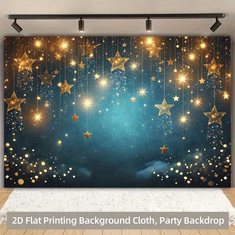 

2D Teal Gold Star Backdrop for Birthday Parties, Baby Showers & New Year Events 47.2x31.5inch/120*80cm