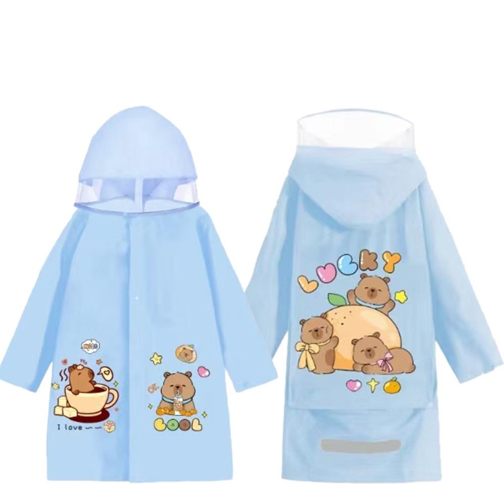 

New Cute Capybara Hooded Raincoat TPU Waterproof Rain Poncho Breathable Large Brim Jacket Style Rain Coat for Students XXL синій