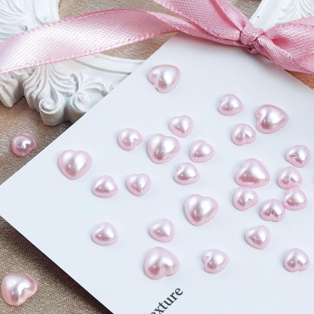30pcs Pink Pearl Heart Nail Art Charms Mixed Size 3D Love Heart Nail Decoration Kawaii Accessories Valentine's Day Nail Design Supplies