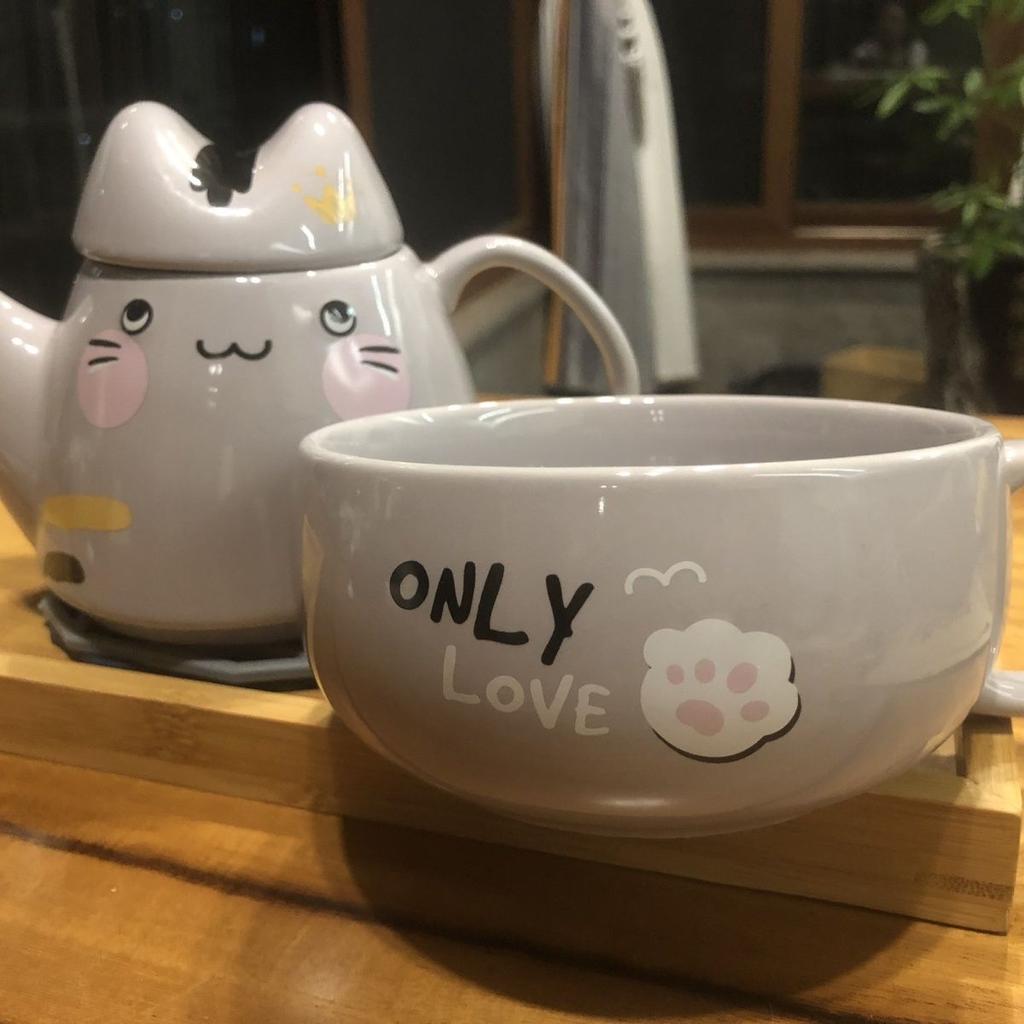 400ml Fat Cat Keramický hrnec Matka a dítě Kávový čajový set Konvice Japonská kreslená konvice na čaj 1 hrnec 1 šálek