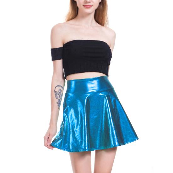 High-Waist Bright Color Mini Skirt Women Nightclub Stage Show Skater Skirt Streetwear