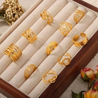 Fashion Commuting Simple Geometric Jewelry Hollow Multi-layer Texture Splicing Design Sense Index Finger Ring Titanium Steel Open Ring