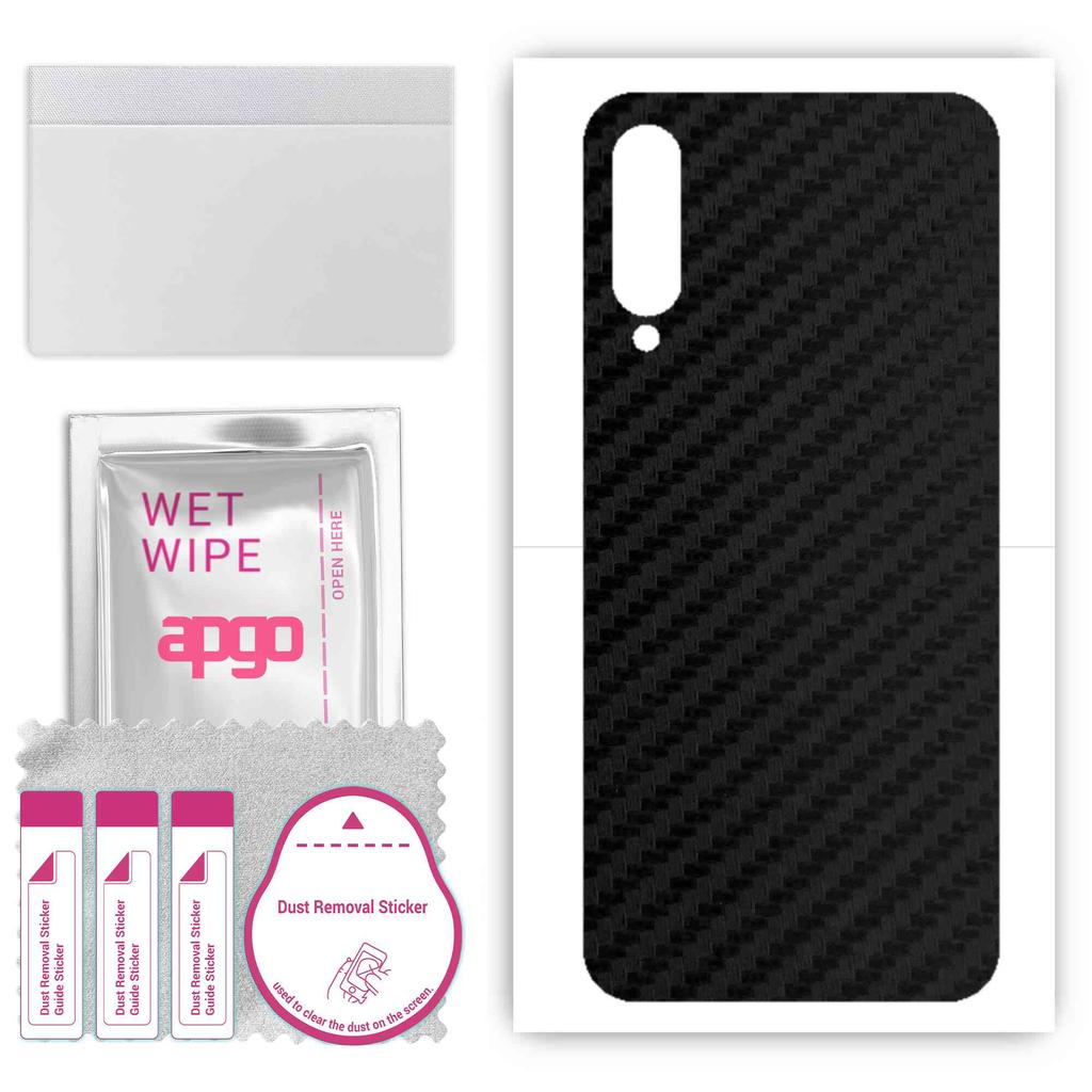 apgo Protective Skin Sticker for the Back Compatible with Xiaomi Mi A3, Wrap Film, Foil, Vinyl - Pattern Carbon Black