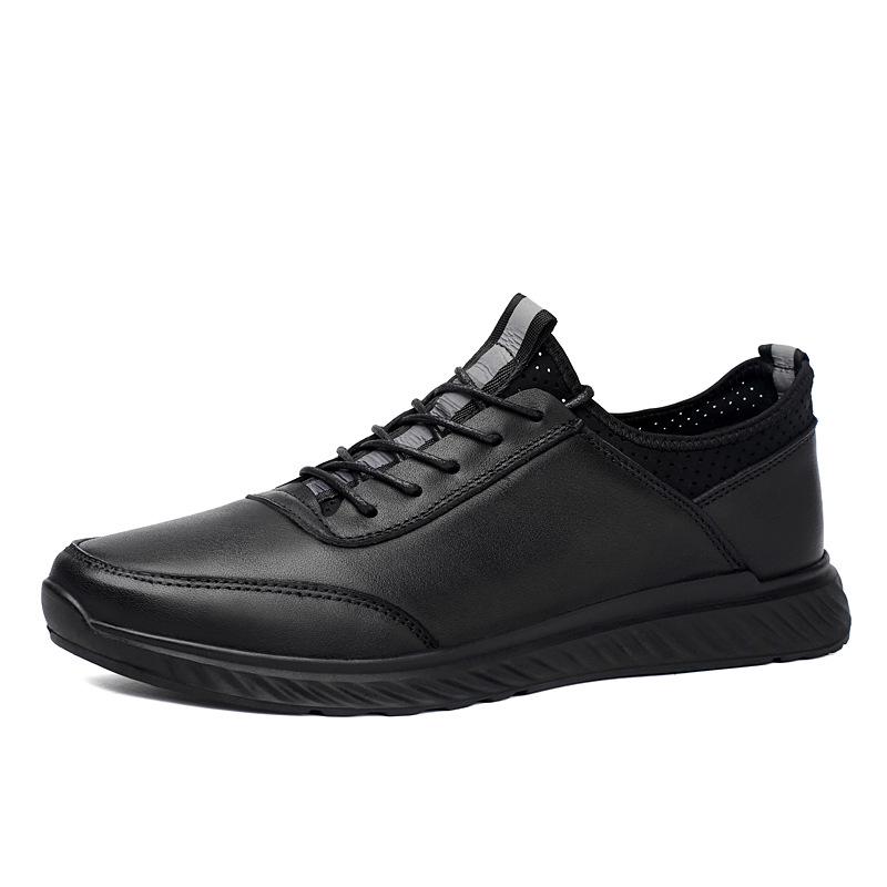 Men s Low-Top Genuine Leather Sports Shoes - Breathable Black Running Casuals for Spring & Summer 43 черный всесезонный