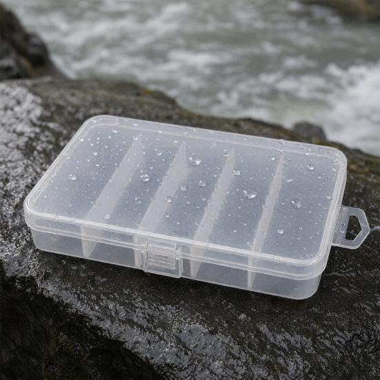 5-Compartment Fishing Lure Box, Soft Hard Bait Hook Fishing Accessory Organizer Case, Clear Visible Plastic Fishing Tackle Storage Container