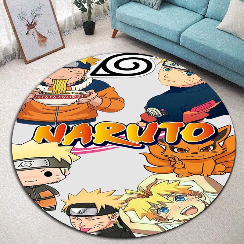 Cartoon Naruto Round Area Rug Soft Plush Carpet Non-Slip Mat for Bedside Sofa Gaming Room Home Decoration