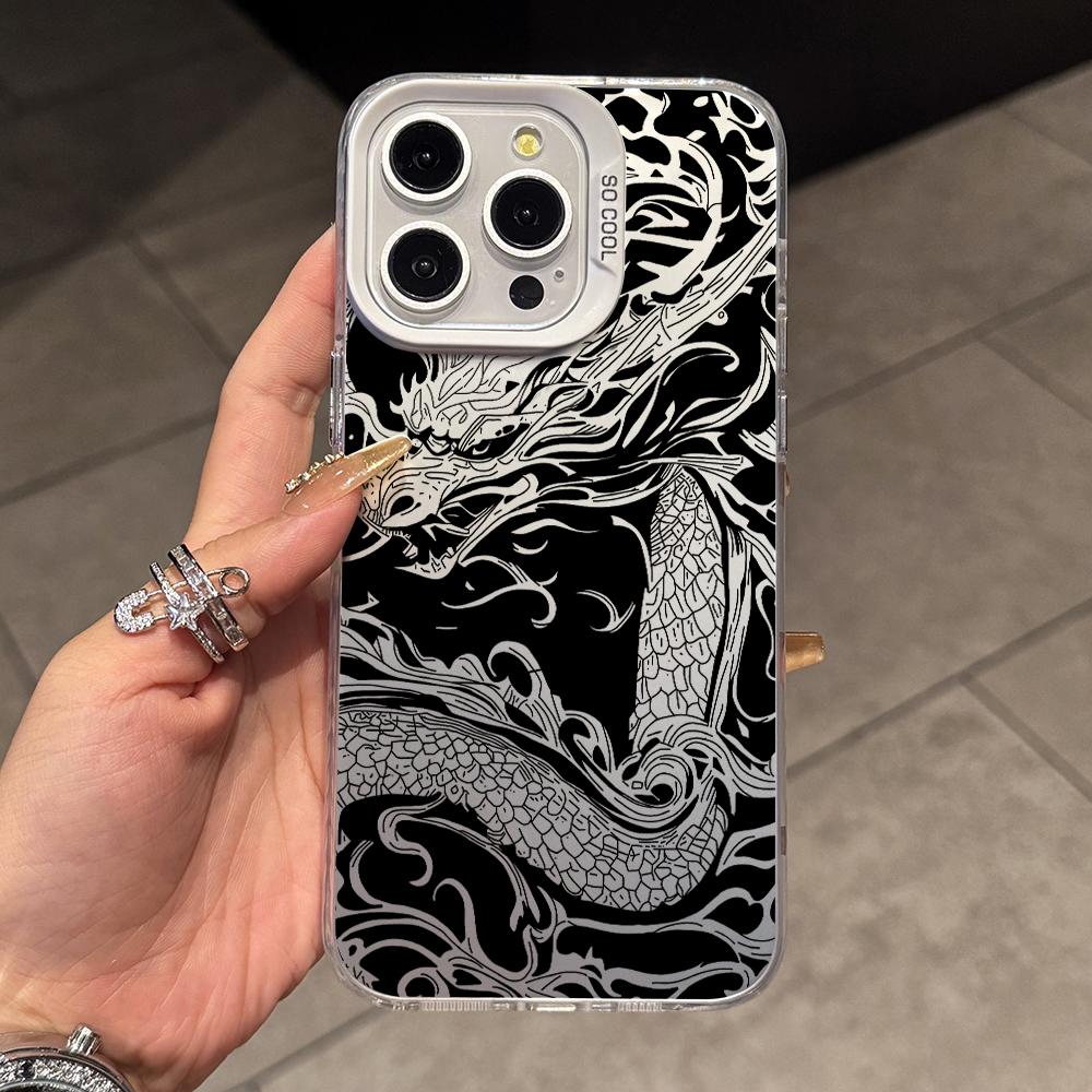 

Cool Black Dragon Phone Case for Xiaomi Redmi 15C 14C 13C 12C 10 Note 15 14 13 12 Pro Plus 4G 5G Silver Hard Cover Redmi 12C