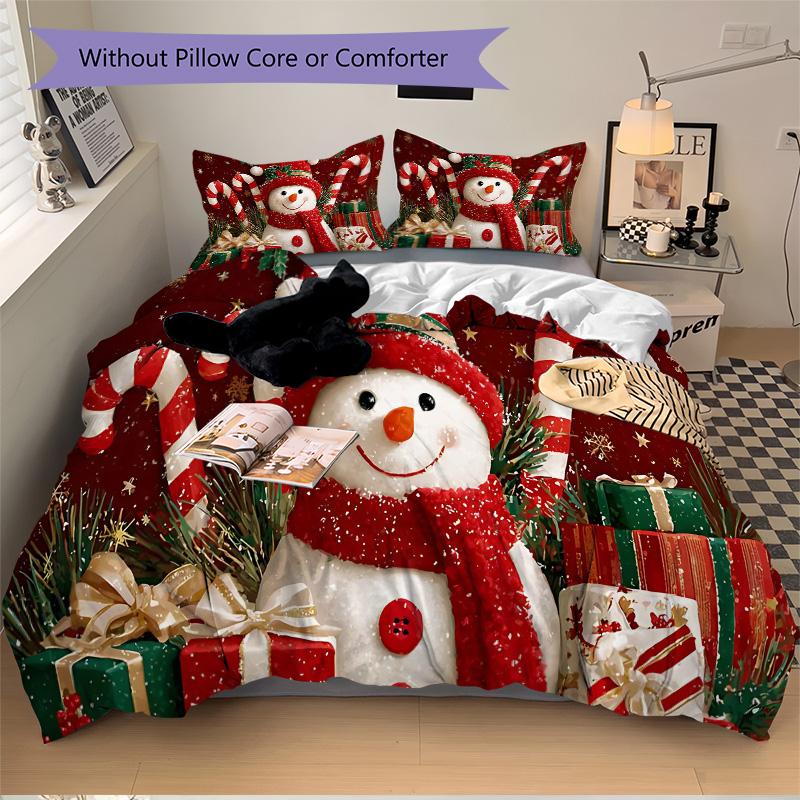 Christmas Snowman Decorations Print 3Pcs Bedding Setduvet Cover With 2 Bedropillowcase Home Birthday Gift