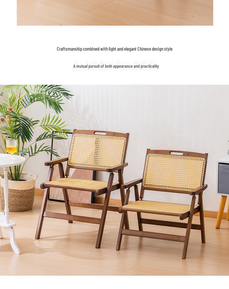 Vintage Style Portable Foldable Rattan Chair with Backrest for Home, Balcony, and Outdoor Leisure
