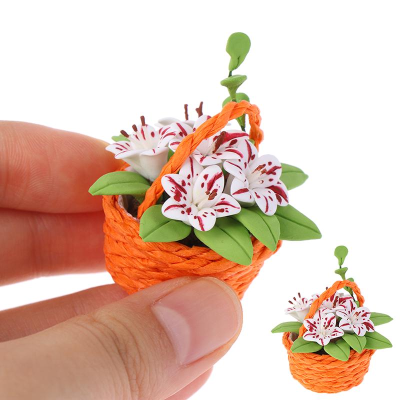 1:12 Mini Simulation Artificial Fruits Vegetables Doll House Furniture Decor Bamboo Basket Miniature Accessory For Children Kids