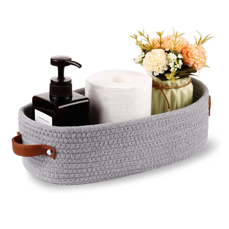 

Desktop Storage Basket Oval Shape Cotton Rope Portable Storage Basket with Handle Multifunctional Toy Sundries Organizer Box сірий