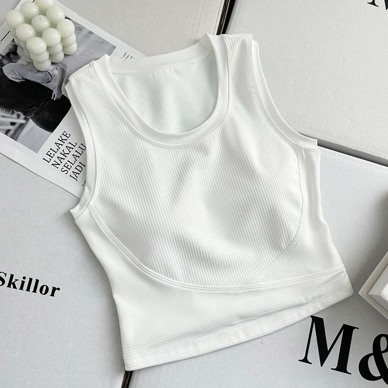 

Value Cabinet Same Style Yoga round Neck Vest Thread Sports Bra Fixed Chest Pad Waist Slimming Shock Absorption Running Beauty Back White S (recommended to wear within 47.50kg)