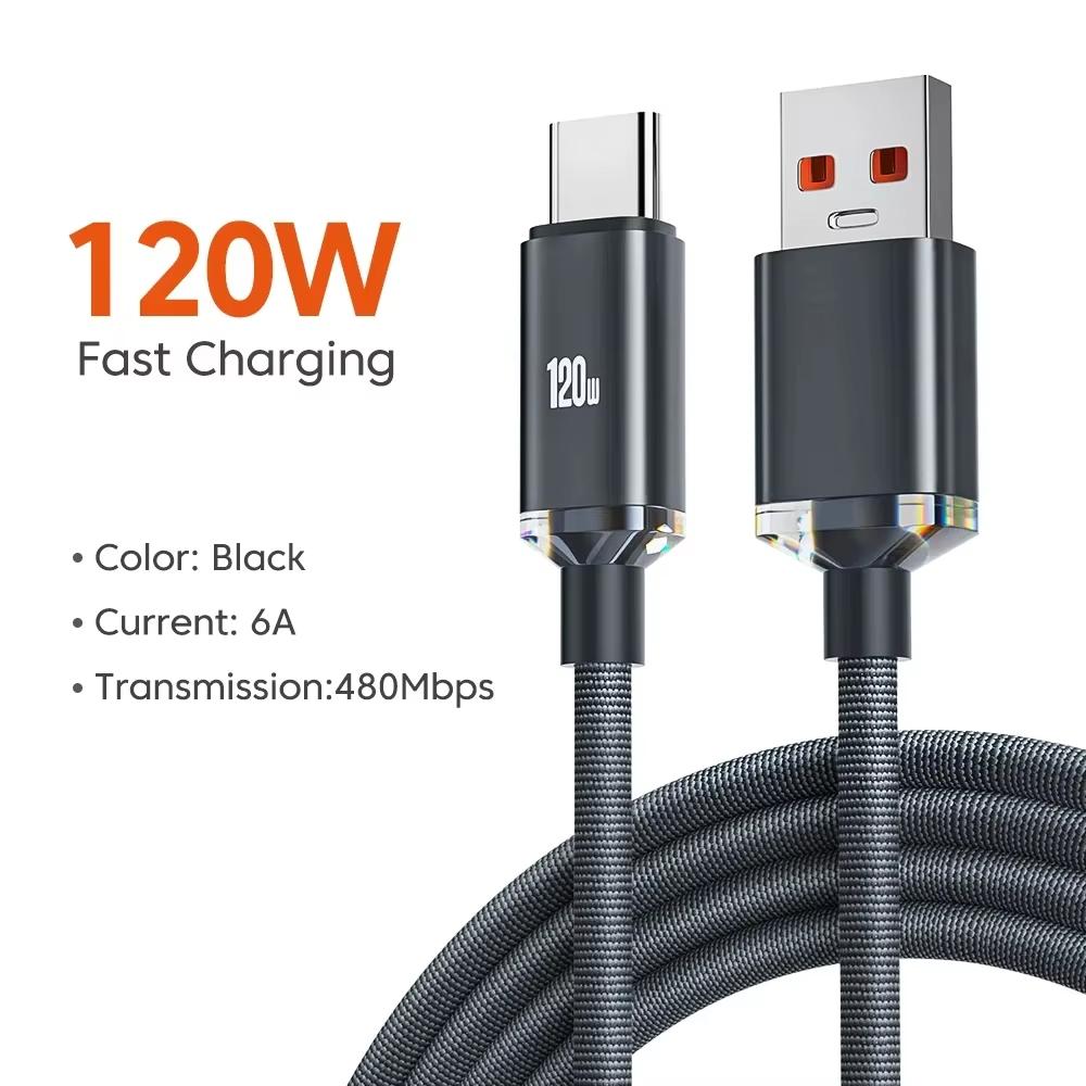 

6A 120W USB Type C Cable Mobile Phone Fast Charge For iphone 15 16 17 pro max Xiaomi Goolgle 15 14 13Samsung S23 huawei oppo 0.2m чёрный