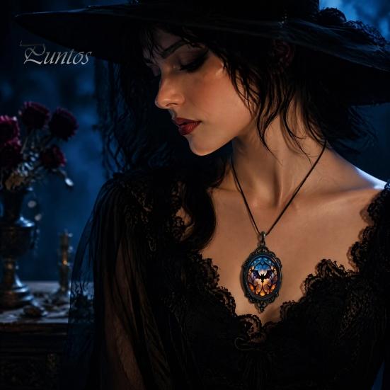 Spooky Cosplay Jewelry Vintage Gothic Necklace, Raven Pendant Bat Red Holiday Party Costume Accessories Rose Halloween Witchy for Women Necklace