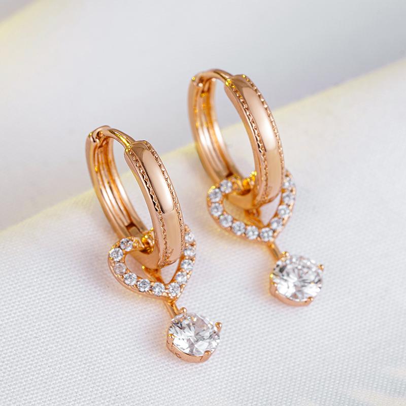 Unique Design Natural Zircon Drop Earrings For Women Fashion  Rose Gold Color Daily Fine Jewelry Romantic Crystal Gift
