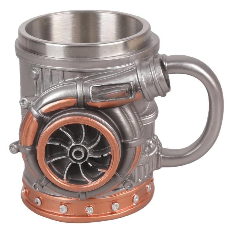 3D Turbocharger Design Stainless Steel Coffee Cup Mechanical Engine Drinkware Mug for Automotive Fan and Gift Giving