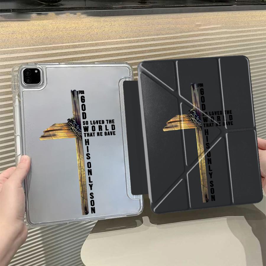 Holy Cross Prayer Y-Fold Holder Cover Tablet Case For iPad Air 4 5 M3 M2 1 2 M4 11inch Pro 11th 10th 9th 8th 7th 12.9inch Pro