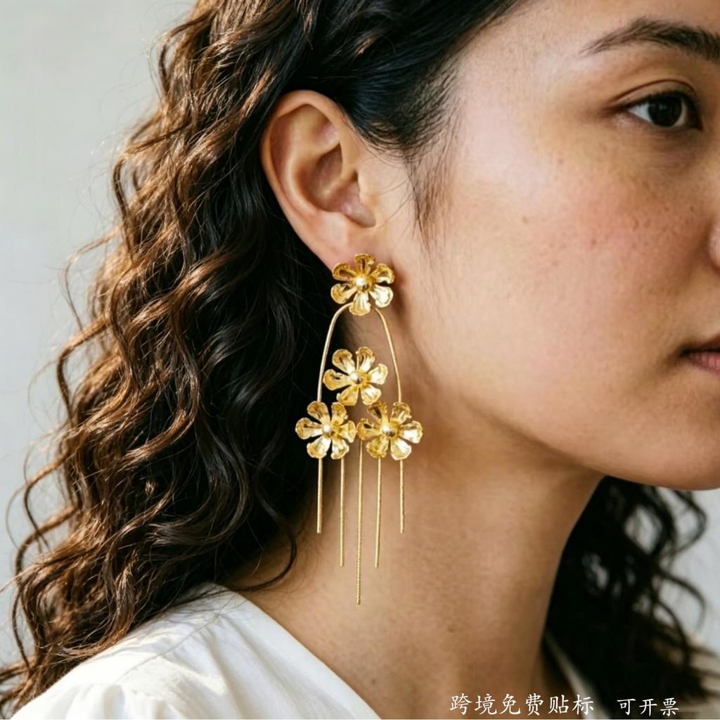 French Retro Flower Earrings Women's Medieval Atmosphere Long Earrings Light Luxury Niche Exquisite Earrings