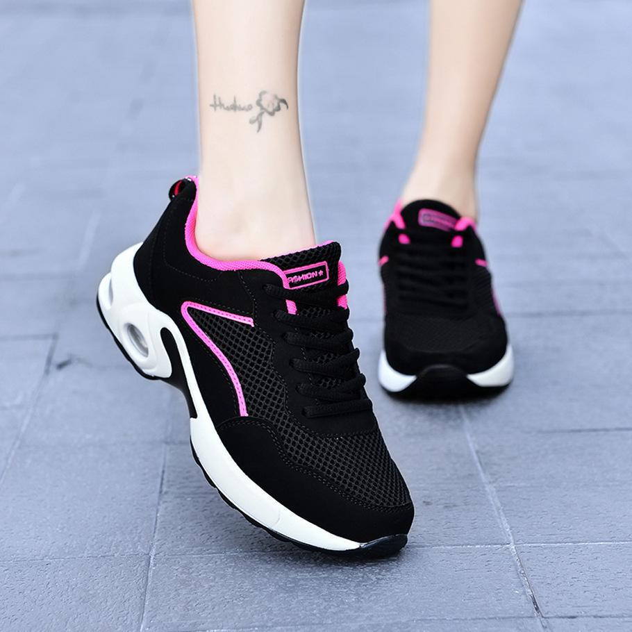 Women's Thick Sole Air Cushion Flyknit Sneakers - Breathable Mesh Low-Top Sports Casual Shoes