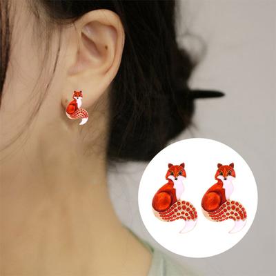 1 Paar Damen-Ohrringe, Fuchsform, glänzender Strassstein, realistische Tierform, farbecht, exquisit, rostfrei, antiallergisch, Damen-Ohrstecker, Ohrschmuck