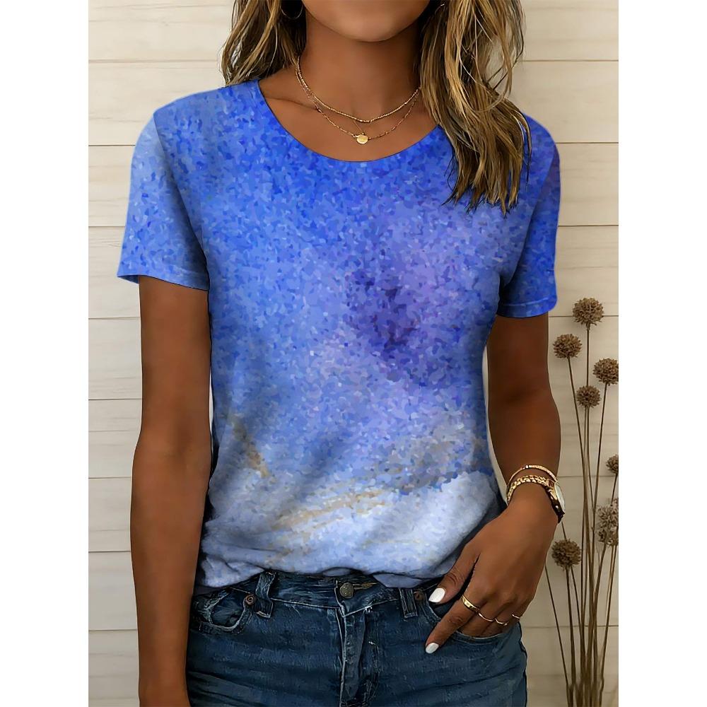 Gradient Blue Tie Dye T-Shirt Women s 3D Full Print Round Neck T-Shirt XXS