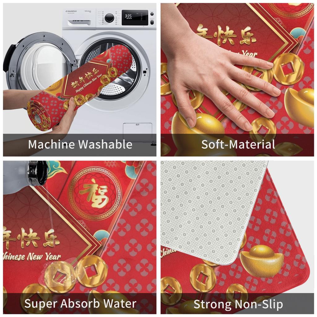 2026 Lucky Theme New Year Festive Gifts Front Door Mat Anti-Slip Indoor Absorbent Doormat Kitchen Balcony Entrance Rug Carpet