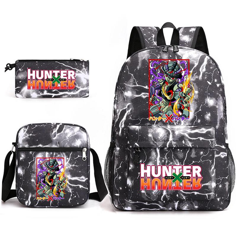 Hunter X Hunter Anime Print Student Backpack Casual Daypack for Boys Girls with Pencil Case 3 Piece Set