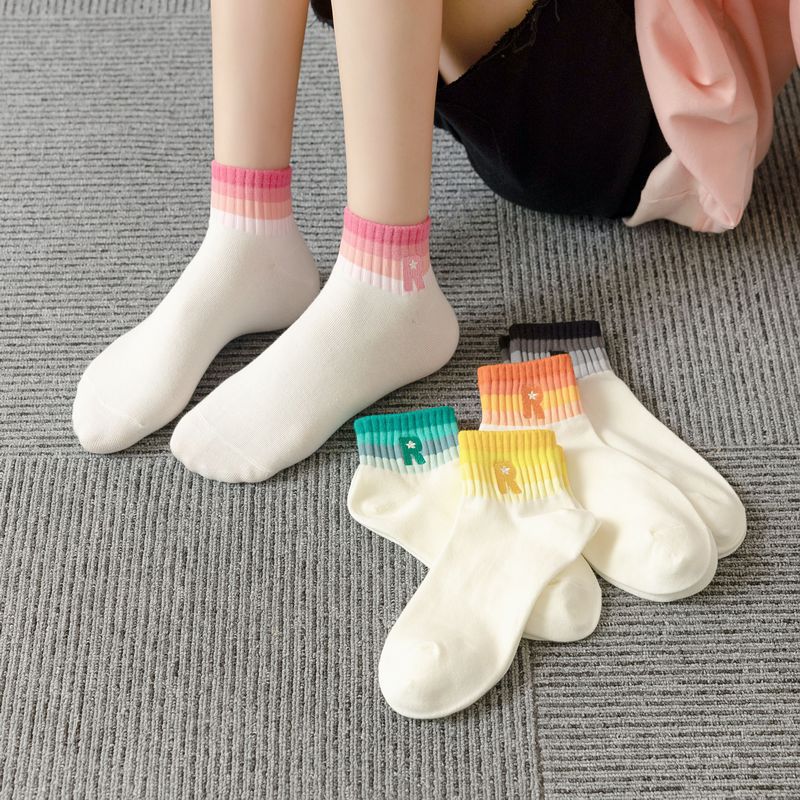 5 Pairs of Women's Spring and Summer Rainbow Letters Comfortable Breathable Preppy Short Socks