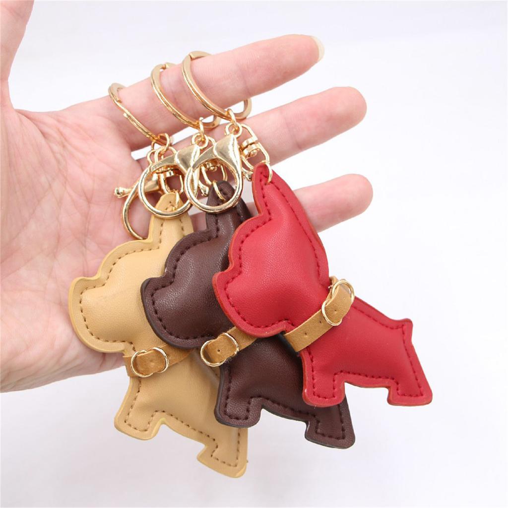 Bulldog Dog Keychain Accessory PU Leather Dog Lover Keyring Backpack Decoration for Pet Lovers and Car Enthusiasts
