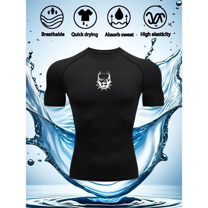 Mens White Compression Short Sleeve T-Shirt Black Small Skull Graphic Quick Dry Breathable High Elasticity Gym And Running Athletic Top