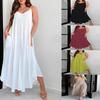 Women's  Solid Color Loose V-neck Spaghetti Strap Irregular A-line Maxi Dress Summer Casual Long Dress for Leisure