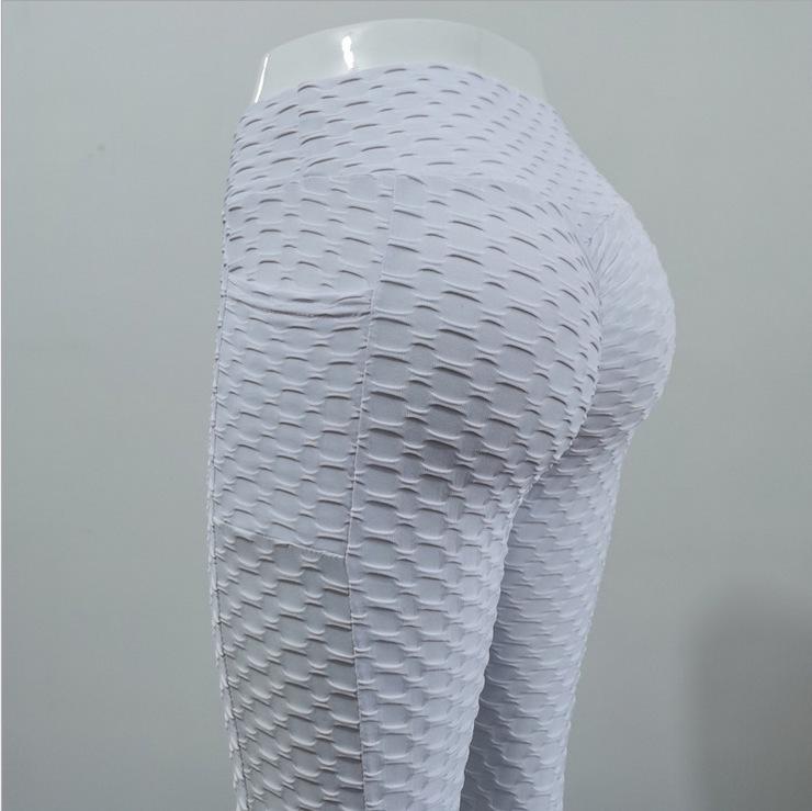 High Waist Peach Lift Yoga Leggings with Pocket & Jacquard Design
