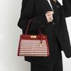 Rote Hochzeits Tasche 2024 neues Modell für Damen, Nischen Braut Tasche, Karomuster Pendler Kelly Tasche, Nischen Tragetasche