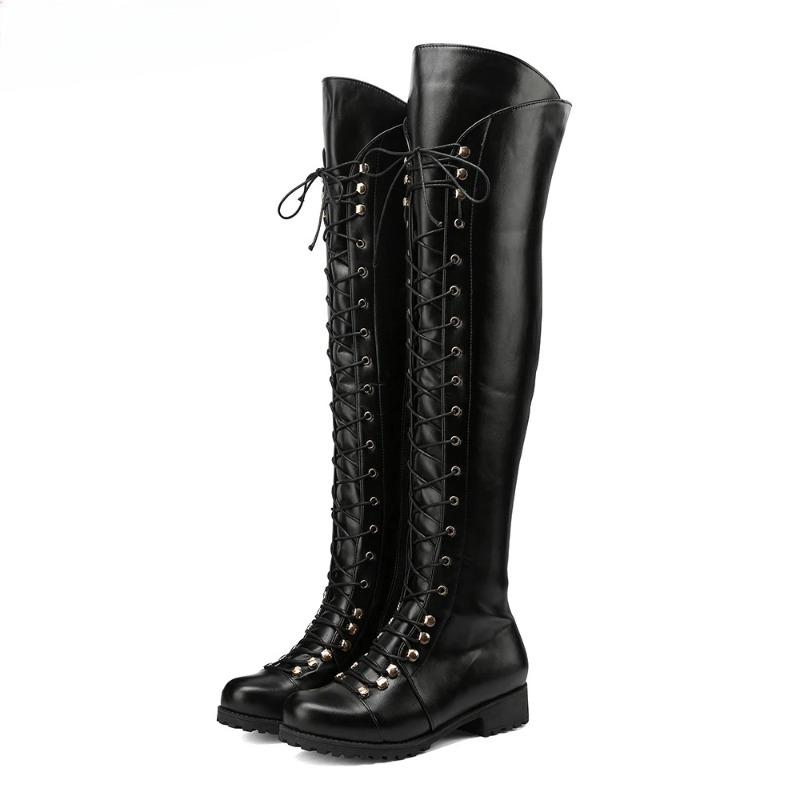 Fashion New Retro Riding Lace-up Women Flat Thigh Boots Western Over The Knee Boots Fashion Women Shoes Round Toe Long Boots Winter 2025