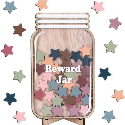 Wooden Positive Behavior Rewards Jar Cartoon Incentive Star Reward Jars Classroom Management Tools Flower
