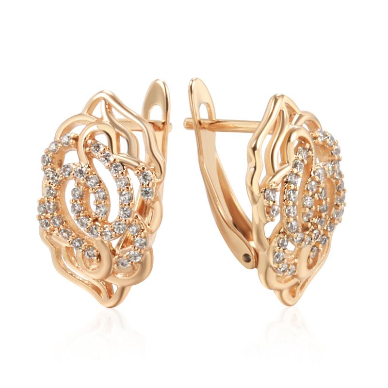 

Унікальні сережки-підвіски Квіти з кристалами для жінок Колір рожевого золота з натуральним цирконом Аксесуари Вінтажні Повсякденні прикраси