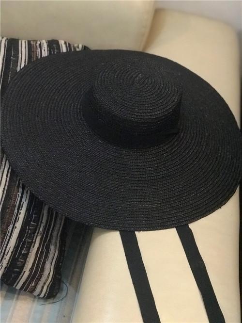 01811-axi Sell Hot Ins Summer Natural Handmade Straw Designer Wind Brim Black Leisure Beach Black Lady Fedoras Cap Women Sun Hat