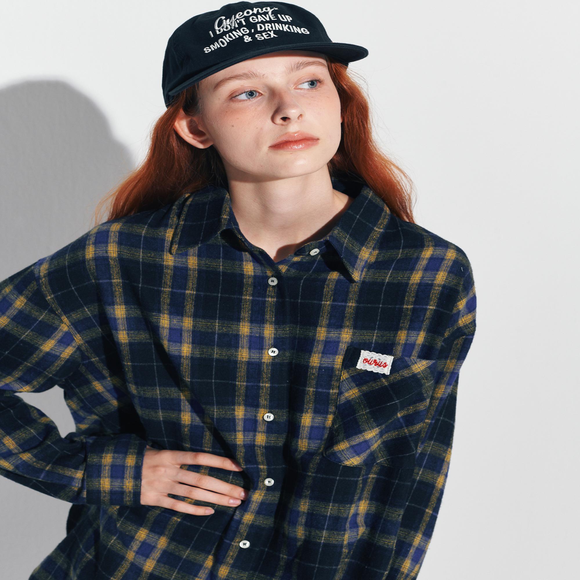 Aourus Cotton Brushed Check Shirt: Navy Orange